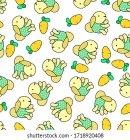 cute rabbit and carrot pattern vector design, with outlines and white background