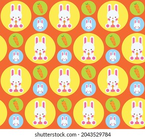 Cute Rabbit and Carrot Seamless Pattern. Bunny Cartoon Background Vector. Rabbit Carrot Illustration. Soft Bright Color Wallpaper. Cute Children pattern for backdrop, decorative wrapping paper