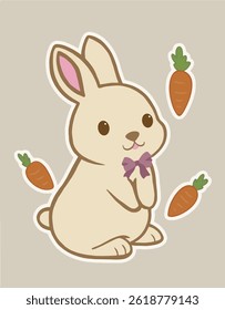 cute rabbit and carrot sticker element vector illustration