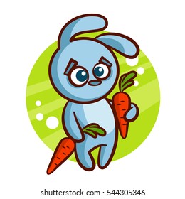 Cute Rabbit with Carrot Sticker Vector Illustration