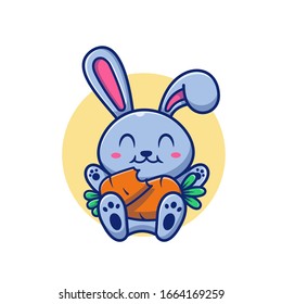 Cute Rabbit And Carrot Vector Icon Illustration. Bunny Logo Mascot Cartoon Character. Animal Logo Concept White Isolated. Flat Cartoon Style Suitable for Web Landing Page, Banner, Flyer, Sticker, Card