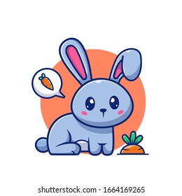 Cute Rabbit And Carrot Vector Icon Illustration. Bunny Logo Mascot Cartoon Character. Animal Logo Concept White Isolated. Flat Cartoon Style Suitable for Web Landing Page, Banner, Flyer, Sticker, Card