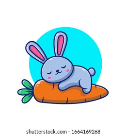 Cute Rabbit And Carrot Vector Icon Illustration. Bunny Logo Mascot Cartoon Character. Animal Logo Concept White Isolated. Flat Cartoon Style Suitable for Web Landing Page, Banner, Flyer, Sticker, Card