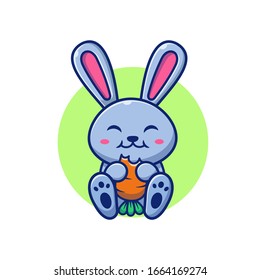 Cute Rabbit And Carrot Vector Icon Illustration. Bunny Logo Mascot Cartoon Character. Animal Logo Concept White Isolated. Flat Cartoon Style Suitable for Web Landing Page, Banner, Flyer, Sticker, Card