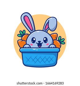 Cute Rabbit And Carrot Vector Icon Illustration. Bunny Logo Mascot Cartoon Character. Animal Logo Concept White Isolated. Flat Cartoon Style Suitable for Web Landing Page, Banner, Flyer, Sticker, Card