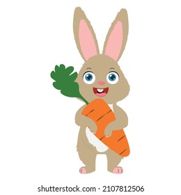 Cute Rabbit And Carrot Vector Icon Illustration. Bunny Mascot Cartoon Character