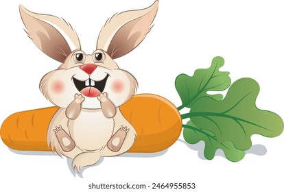 Cute rabbit and carrot  Vector illustration