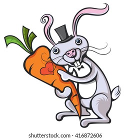 Cute rabbit with carrot. Vector illustration