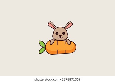 cute rabbit with carrot vector template logo design