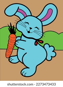 Cute Rabbit with a Carrot waiting to eat. Full Editable Illustrator