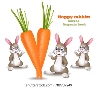 Cute rabbit and carrots cartoon Vector. Happy bunny illustrations