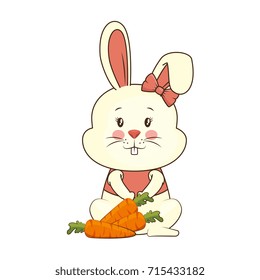 cute rabbit with carrots character icon
