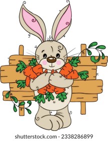 Cute rabbit with carrots on the farm
