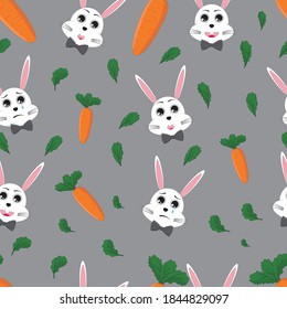 cute rabbit and carrots seamless patern with various expressions, vector ilustration