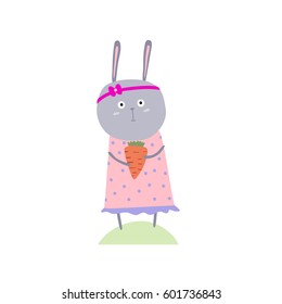 Cute rabbit with carrots.Vector illustration.