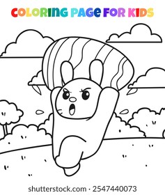 Cute rabbit is carrying easter eggs outline coloring page illustration