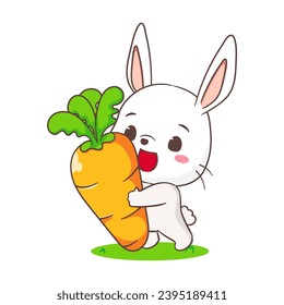 Cute rabbit cartoon with carrot. Adorable bunny character. Kawaii animal concept design. isolated white background. Mascot logo icon vector illustration