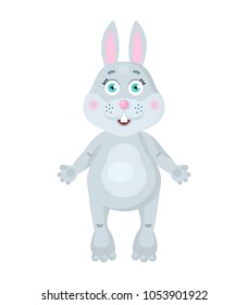 Cute rabbit, cartoon character, animal flat design. Children's print. Vector illustration. EPS10