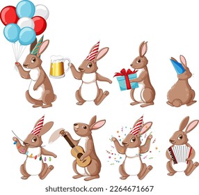 Cute rabbit cartoon character collection illustration