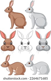 Ilustración de la colección de personajes de dibujos animados de conejo
