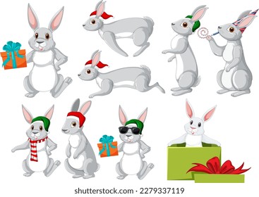 Cute rabbit cartoon character collection illustration