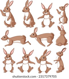 Cute rabbit cartoon character collection illustration