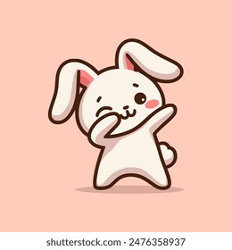 cute rabbit cartoon character dabbing pose vector illustration template design