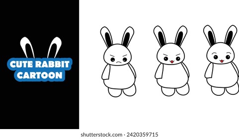 Cute rabbit cartoon character full body. Sticker character . Editable character color. Illustration rabbit character 