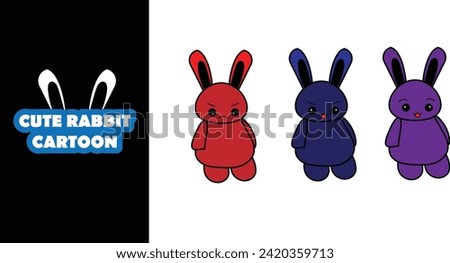 Cute rabbit cartoon character full body. Sticker character . Editable character color. Illustration rabbit character 