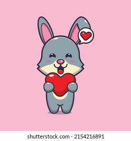cute rabbit cartoon character holding love heart