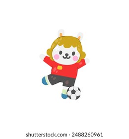 cute rabbit cartoon character kicking ball