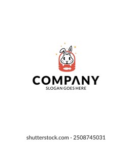 Cute rabbit cartoon character logo in basket