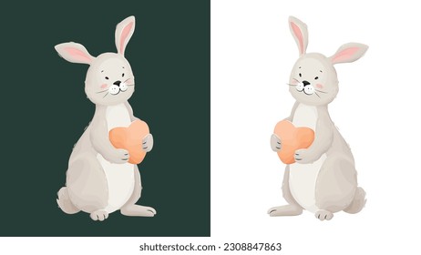 Cute rabbit cartoon character on a dark and light background. Design for children's fashion. Happy Easter bunny vector illustration