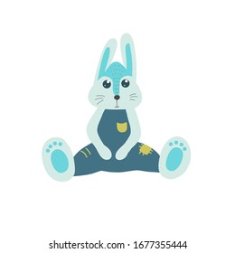 Cute Rabbit cartoon character, rabbit sitting Isolated on a white background. Easter Bunny Vector illustration in flat style.
