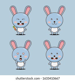 Cute rabbit cartoon character vector design. vector of four rabbit with cute and different expressions.