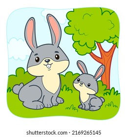 Cute Rabbit cartoon. Rabbit clipart vector illustration. Nature background