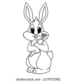 Cute rabbit cartoon coloring page illustration vector. For kids coloring book.