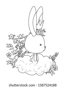 Cute rabbit cartoon with crown and cloud design, Animal zoo life nature character childhood and adorable theme Vector illustration