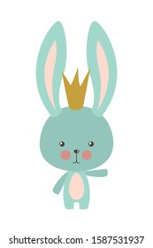 Cute rabbit cartoon with crown design, Animal zoo life nature character childhood and adorable theme Vector illustration