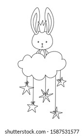 Cute rabbit cartoon with crown over cloud design, Animal zoo life nature character childhood and adorable theme Vector illustration