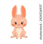 Cute rabbit. Cartoon easter Bunny. Pink rabbit. Kawaii bunny sitting, trendy color flat style Vector illustration.