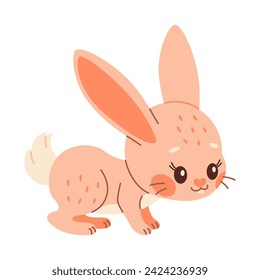 Cute rabbit. Cartoon easter Bunny. Pink rabbit. Kawaii bunny Stands on four legs, trendy color flat style