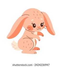 Cute rabbit. Cartoon easter Bunny. Pink rabbit. Kawaii bunny sitting, trendy color flat style Vector illustration.