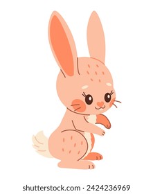Cute rabbit. Cartoon easter Bunny. Pink rabbit. Kawaii bunny sitting, trendy color flat style Vector illustration.