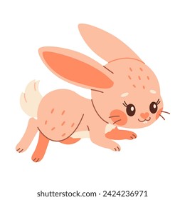 Cute rabbit. Cartoon easter Bunny. Pink rabbit. Kawaii bunny jumping, trendy color flat style Vector illustration.