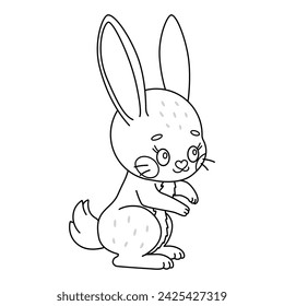 Cute rabbit. Cartoon easter Bunny. Kawaii bunny sitting. Coloring page for kids and adults. Line art Vector illustration.