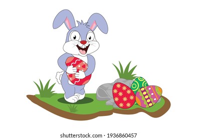 cute rabbit cartoon and easter egg