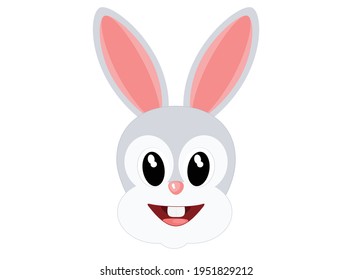 Cute rabbit cartoon face isolated on white, vector illustration