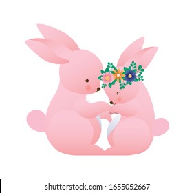 Cute rabbit cartoon with flowers crown design, Animal zoo life nature character childhood and adorable theme Vector illustration