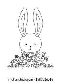 Cute rabbit cartoon with flowers and leaves design, Animal zoo life nature character childhood and adorable theme Vector illustration
